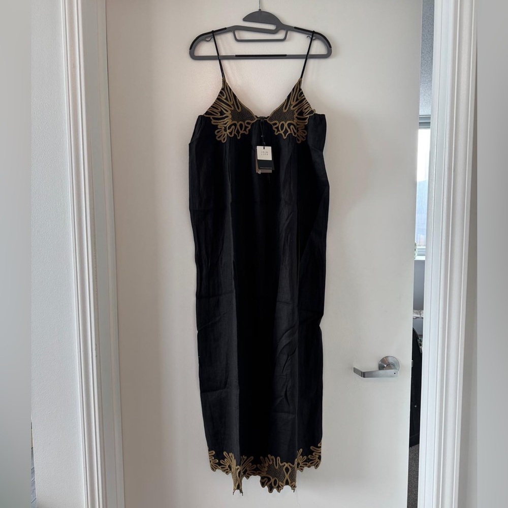 Massimo Dutti Black Midi Dress with Gold Detailing